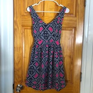 BOGO Navy blue and pink geometric print dress
